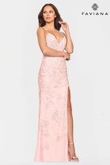 Lace V Neck Long Dress Featuring Subtle Beading