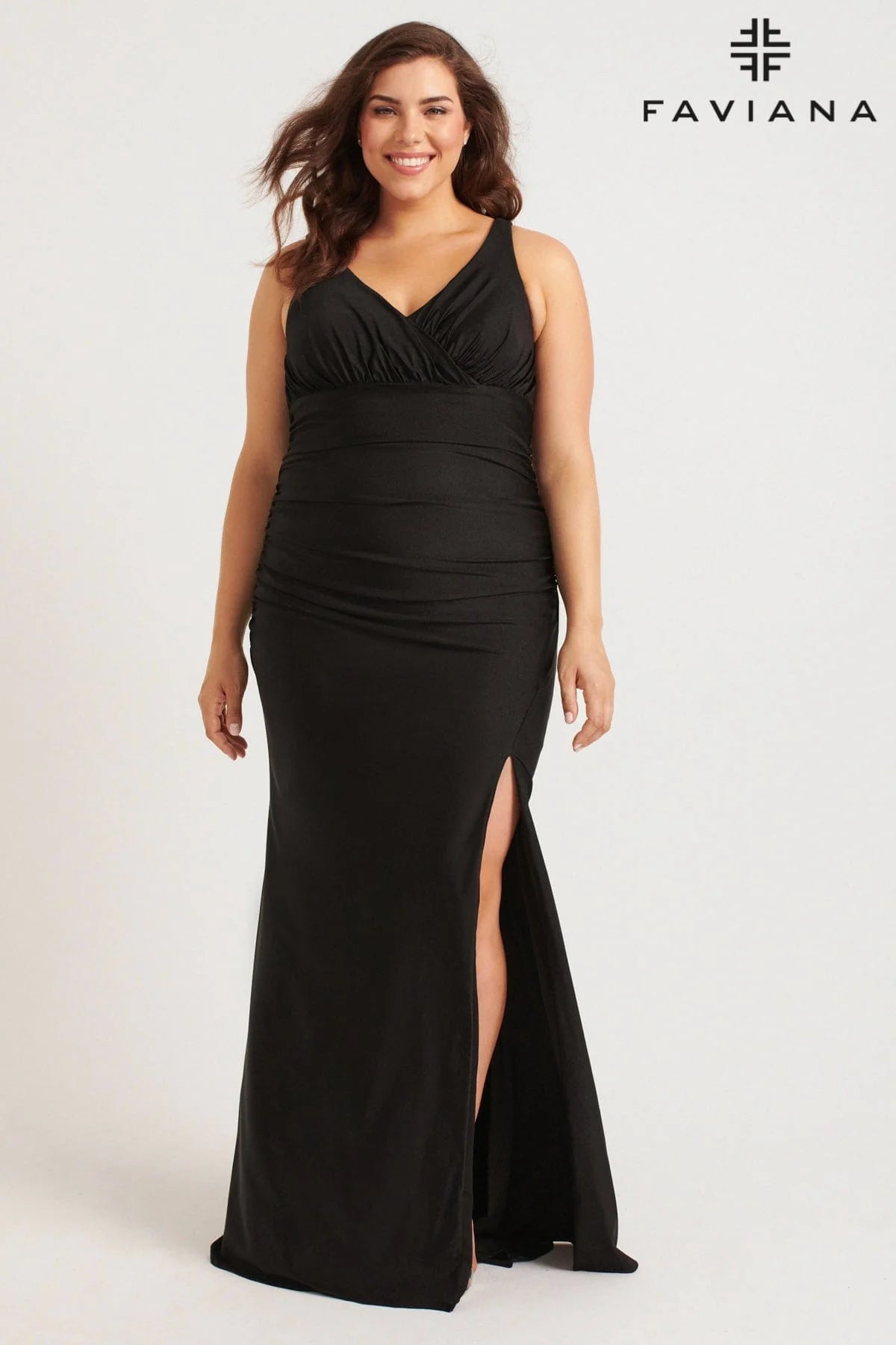 Plus Size V-Neck Evening Gown With Ruching Detailing | 9584