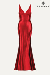 Sleek Satin Corset Gown With Boning Detail | E11088