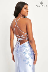 Shimmer Peri Satin Butterfly Prom Dress With Lace Up Back | 11053