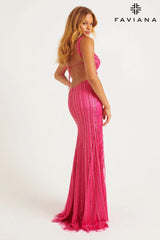 Bright Linear Beaded Long Dress With Open Back | 11243