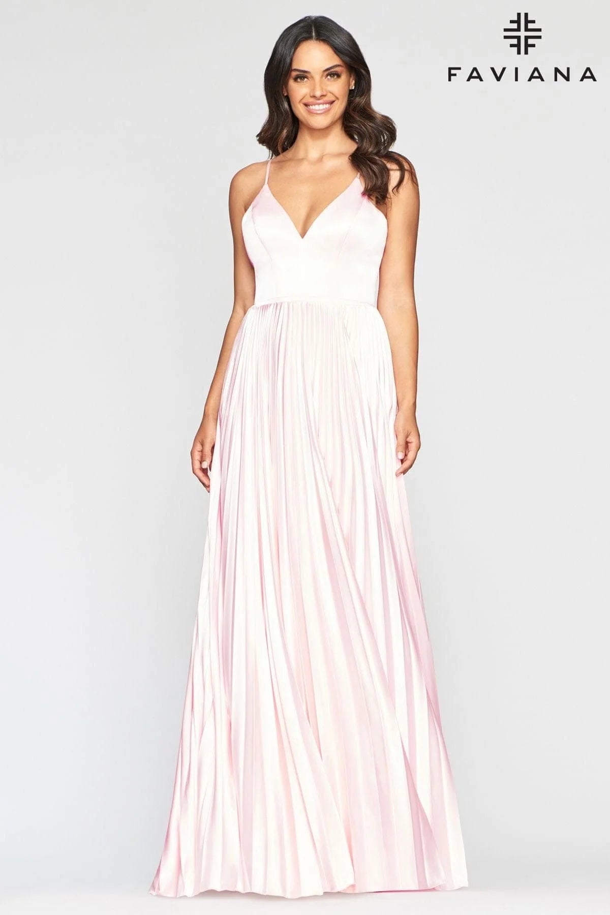 Long Charmeuse Prom Dress With Pleated Skirt And V Neckline