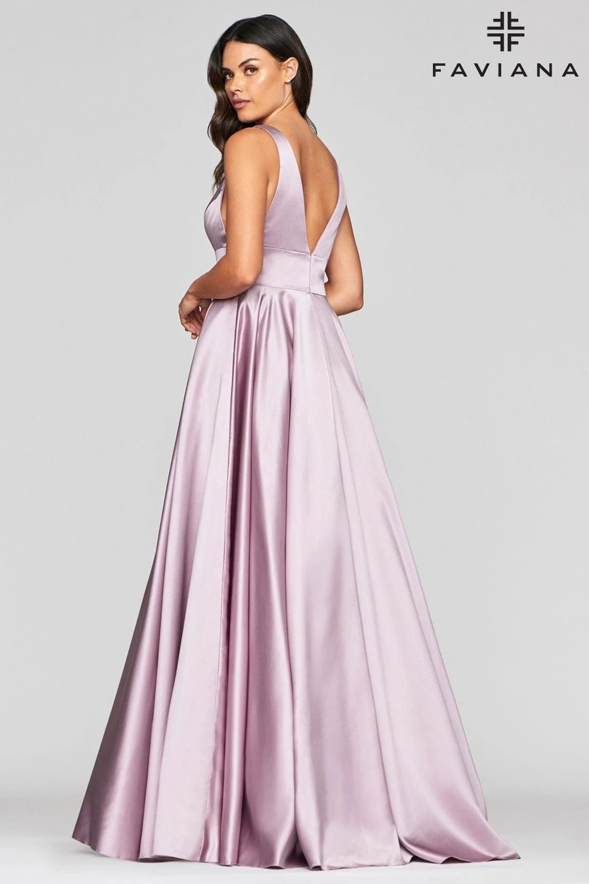 V Neck Dress With Satin Ballgown Skirt