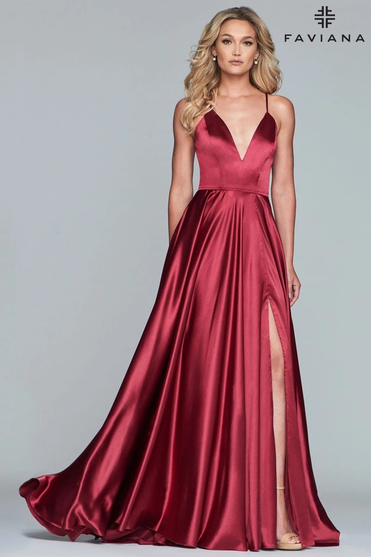 Wine Silky Charmeuse Lace Up Back Prom Dress With Side Pockets