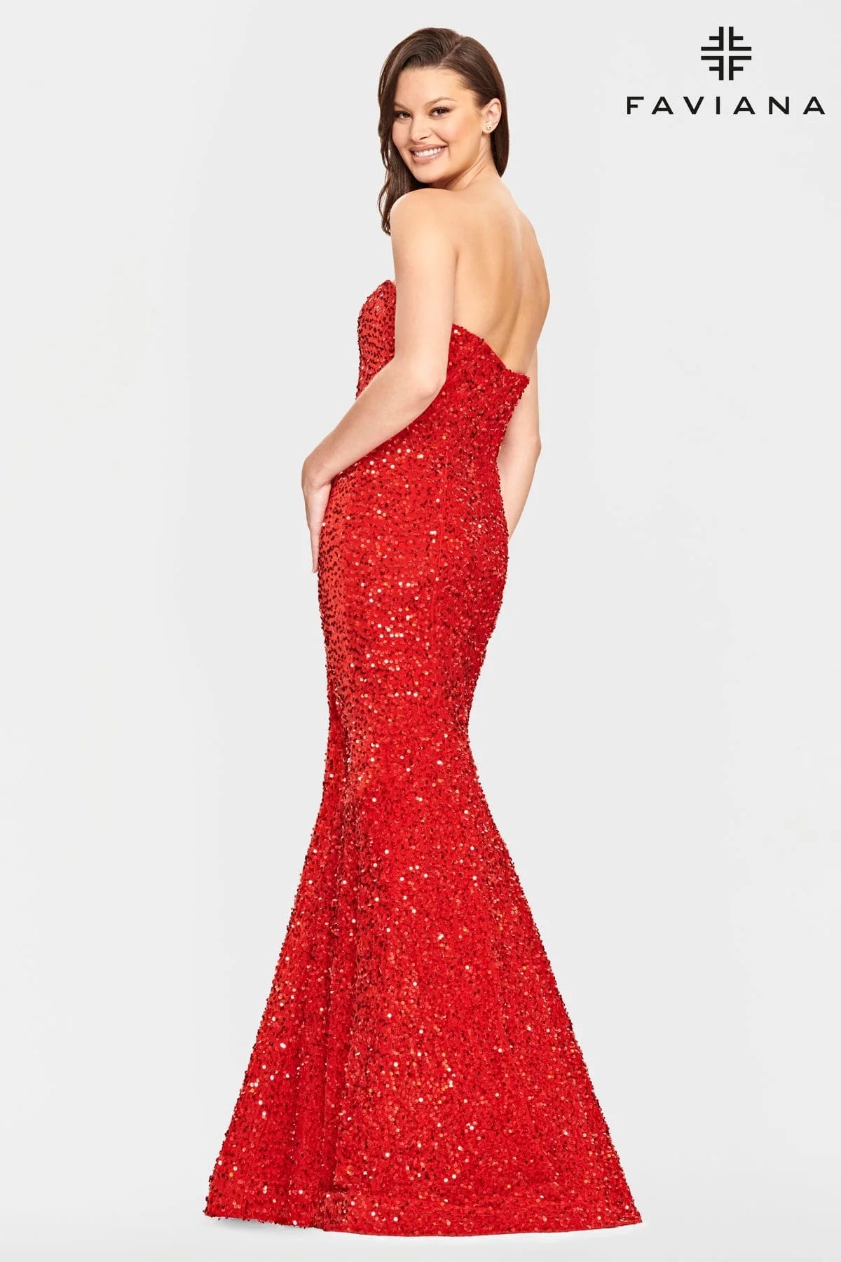 Long Velvet Sequin Strapless Dress With Mermaid Skirt