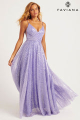 Shimmery Sequin A-Line Gown With Crossover V-Neck Detail | 11203