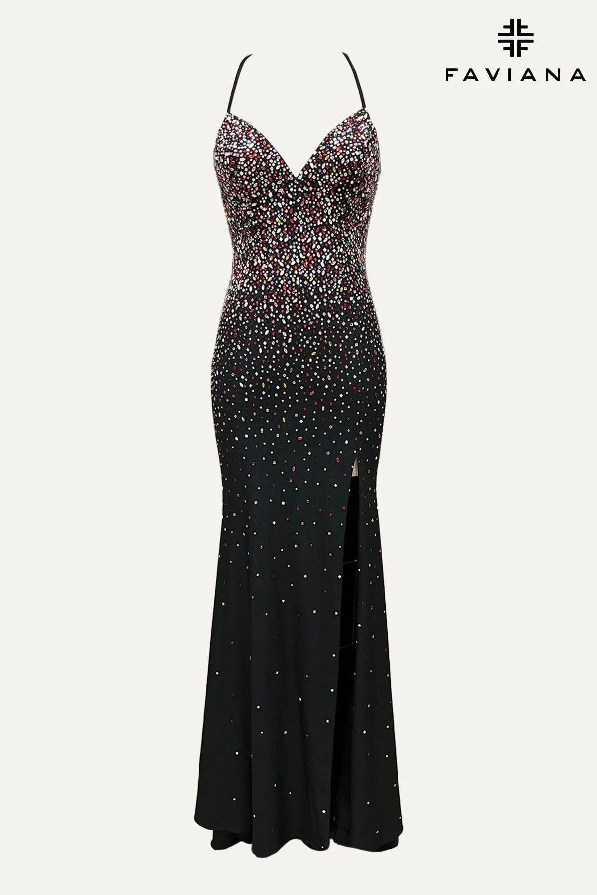 Black Long Dress With Multi Colored Beading | E11030