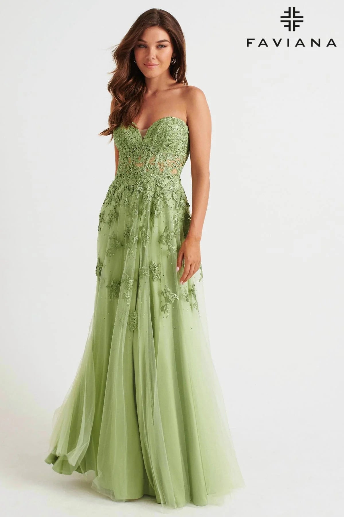 Long Tulle Prom Dress With Corset Bodice And Lace Appliqué | S10814