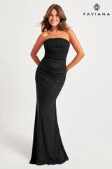 Black Strapless Mesh Dress With Exposed Corset Boning And Sparkly Crystals | 11040