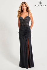 V-Neck Hotfix Rhinestone Bodice With Ruched Skirt | 11073