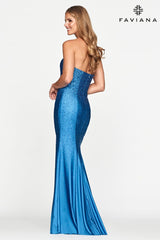 Straight Neckline Dress Strapless Beaded With Slit