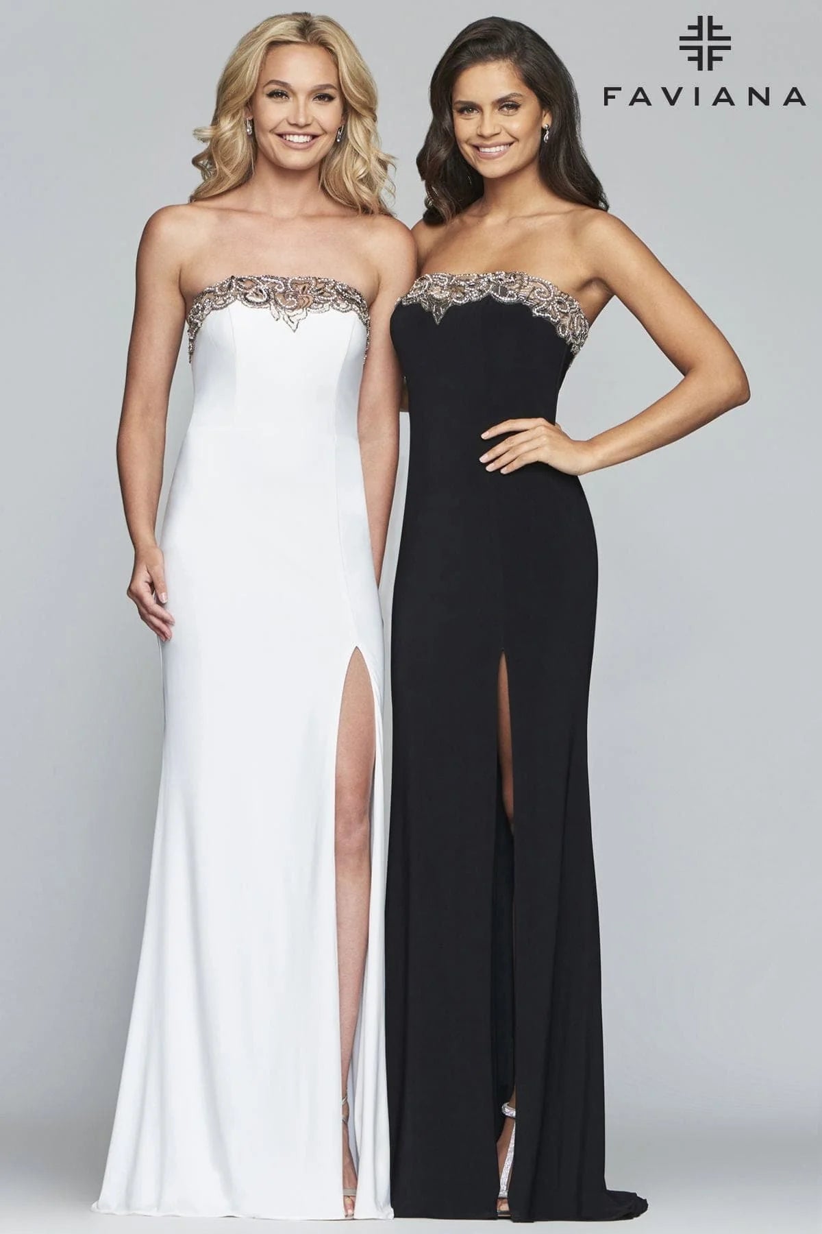 Long Jersey Dress Strapless With Neckline Embroidery