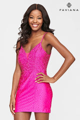 Hot Pink Tight Short Dress with Beading And Open Back