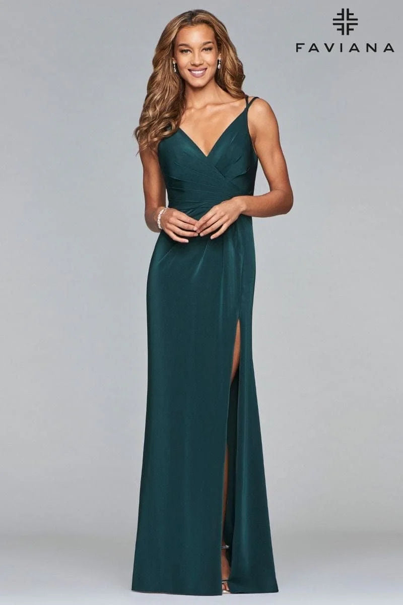 V Neck Long Dress With Wrap Front And Leg Slit