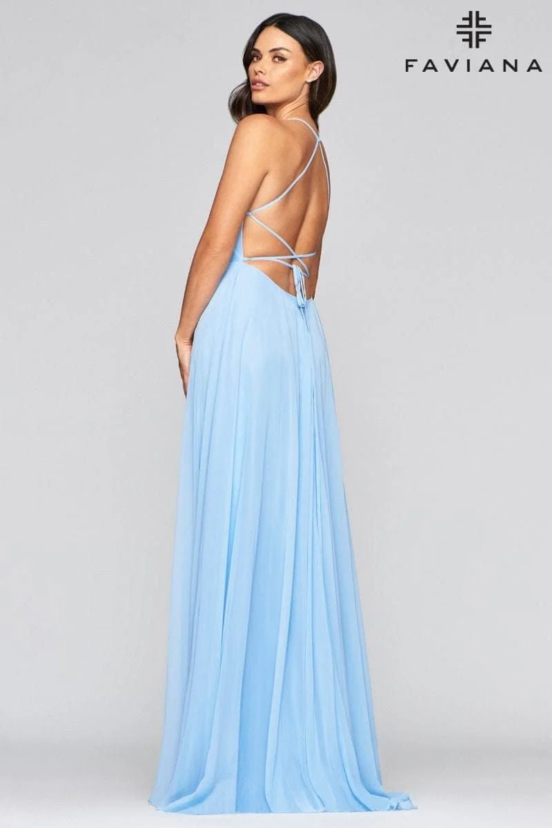 Chiffon Scoop Neck Lace Up Back Prom Dress