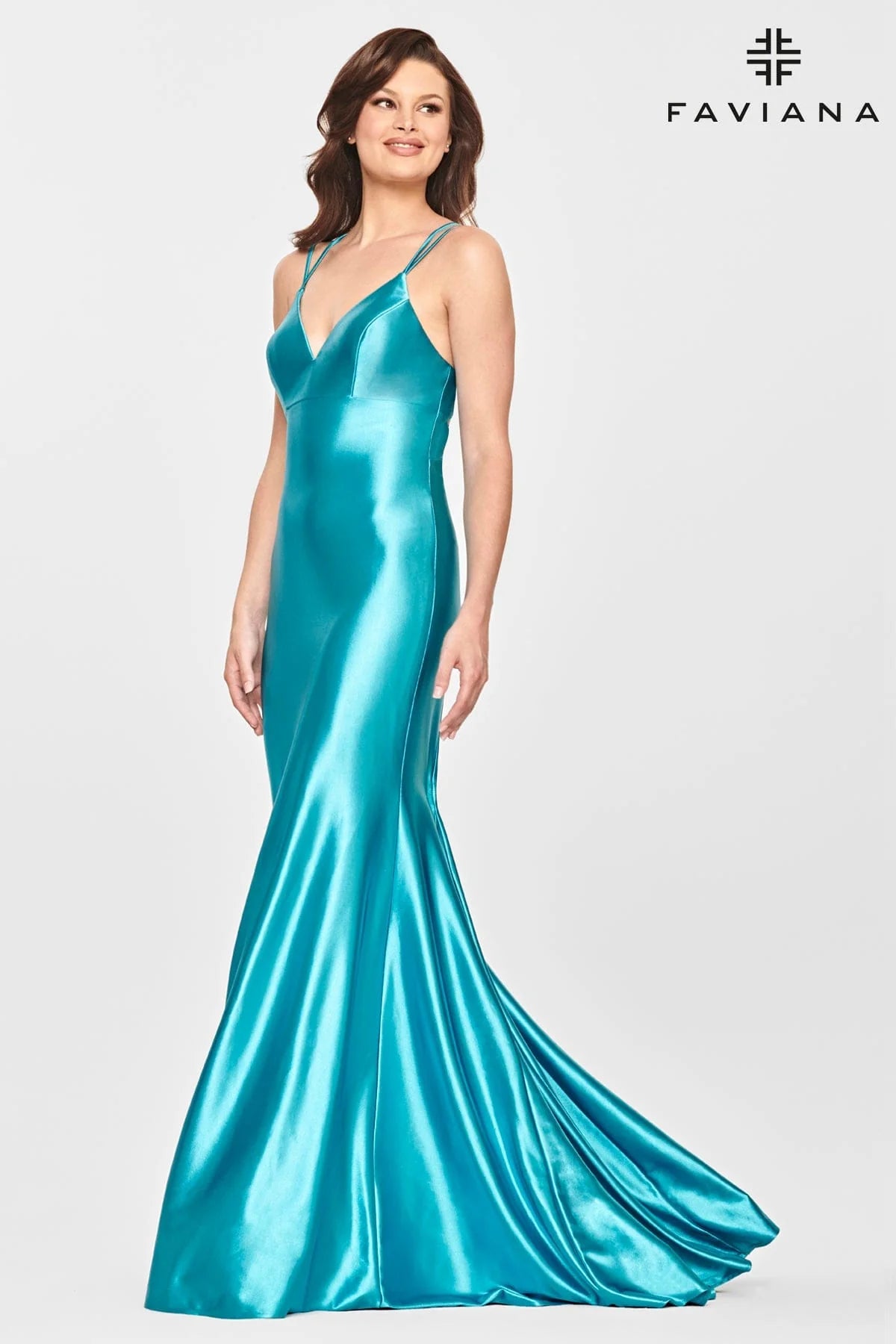 Mermaid Long Dress With Lace Up Back In Stretch Satin Fabric