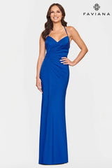 Stretch Satin V Neckline Prom Dress With Ruching