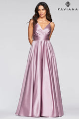 Satin V Neck Prom Dress Ball Gown