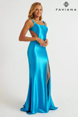 Long Satin Prom Dress With Open Back And Side Cutouts | 11239