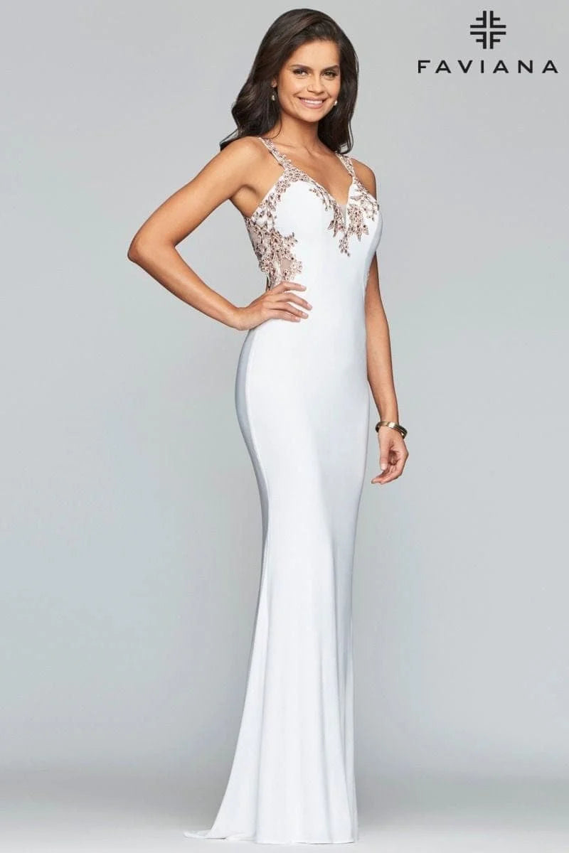 Long Jersey V-Neck Dress With Side Applique