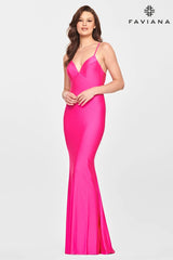 Long V Neck Prom Dress With Open Back And Ruching