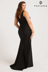 Plus Size V-Neck Evening Gown With Ruching Detailing | 9584