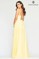 Chiffon Long Prom Dress With Deep V Neckline And Beading Applique