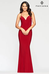 Long Jersey Dress With V Neckline And Ruching